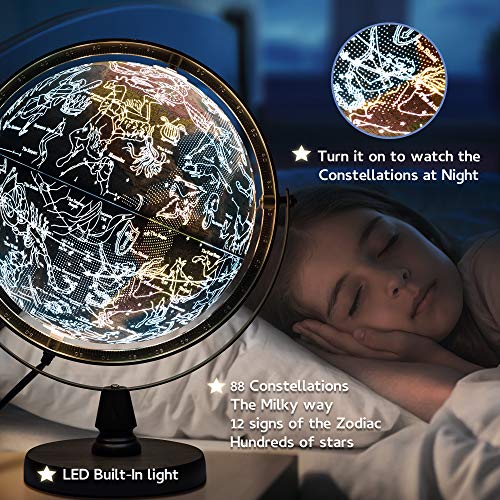 SJSMARTGLOBE with Interactive APP & LED Illuminated Constellations at Night, Educational Content for Kids, US-Certified LED & US-Patented STEM Toy, 10" World Globe with Detailed map