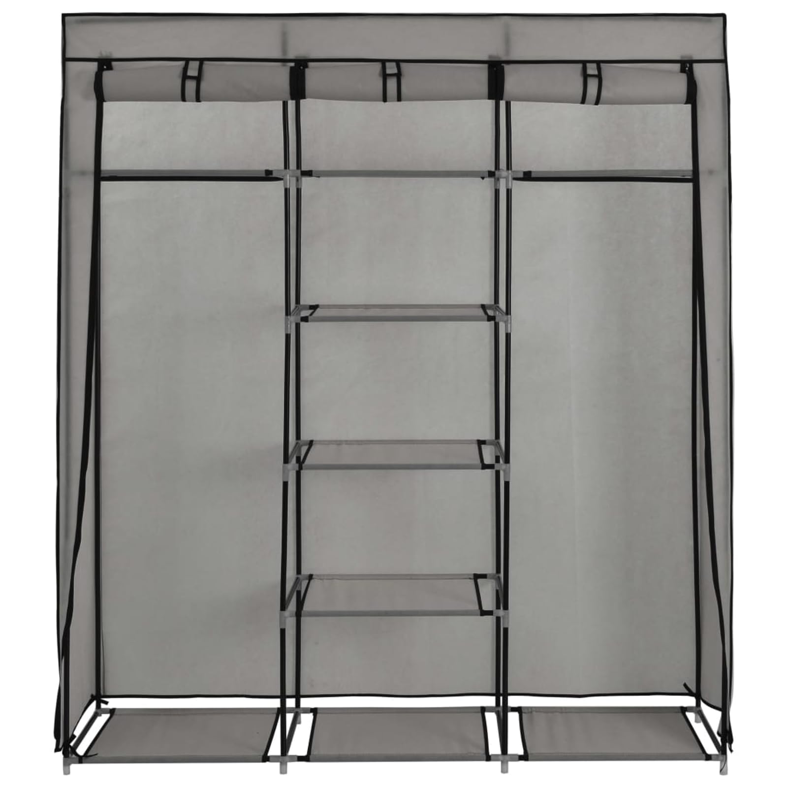 Rantry Mobile Armadio con Scomparti e Aste Grigio 150x45x175 cm in Tessuto, Salvaspazio Armadietto da Esterno, Mobili Esterno Balcone per Soggiorno, Ufficio, Camera da Letto, Bagno
