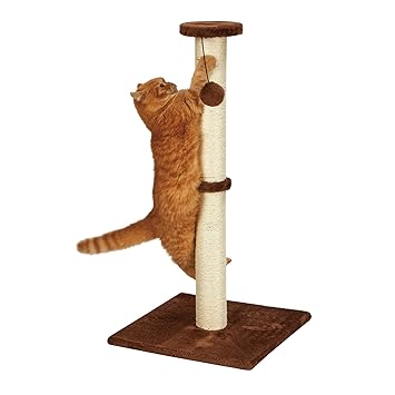 PEEKAB 32?Tall Cat Scratching Post Sisal Rope Scratch Posts with Soft Plush Platform Top and Interactive Ball Toys Vertical Scratcher for Indoor Cats Kitten Scratches Protector Furniture