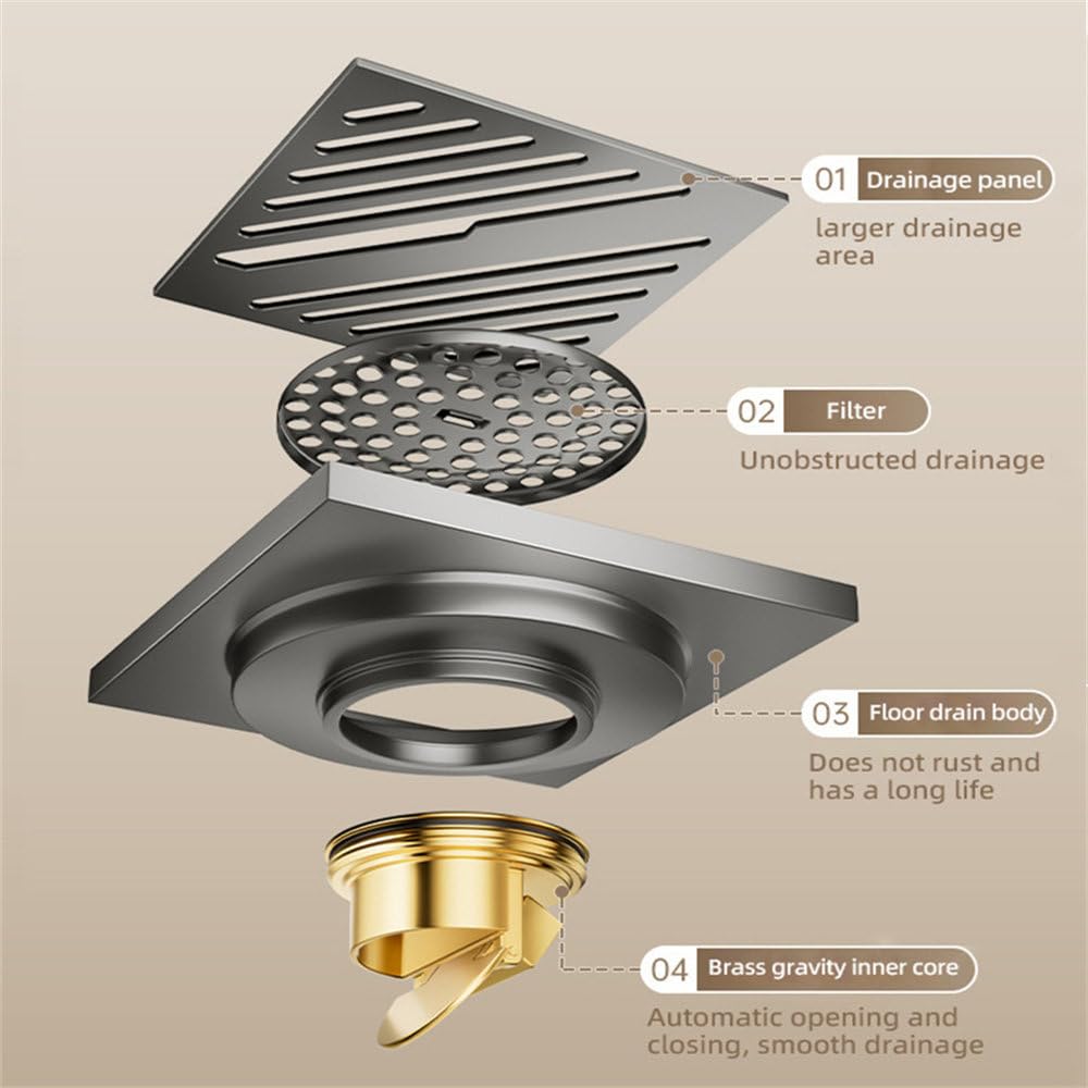 XBTGS Desodorante de baño, núcleo de cobre completo, desagüe de suelo para cocina, inodoro, ducha, accesorios para el hogar, juego de drenaje de suelo desmontable, para baño B, drenaje de suelo de 01