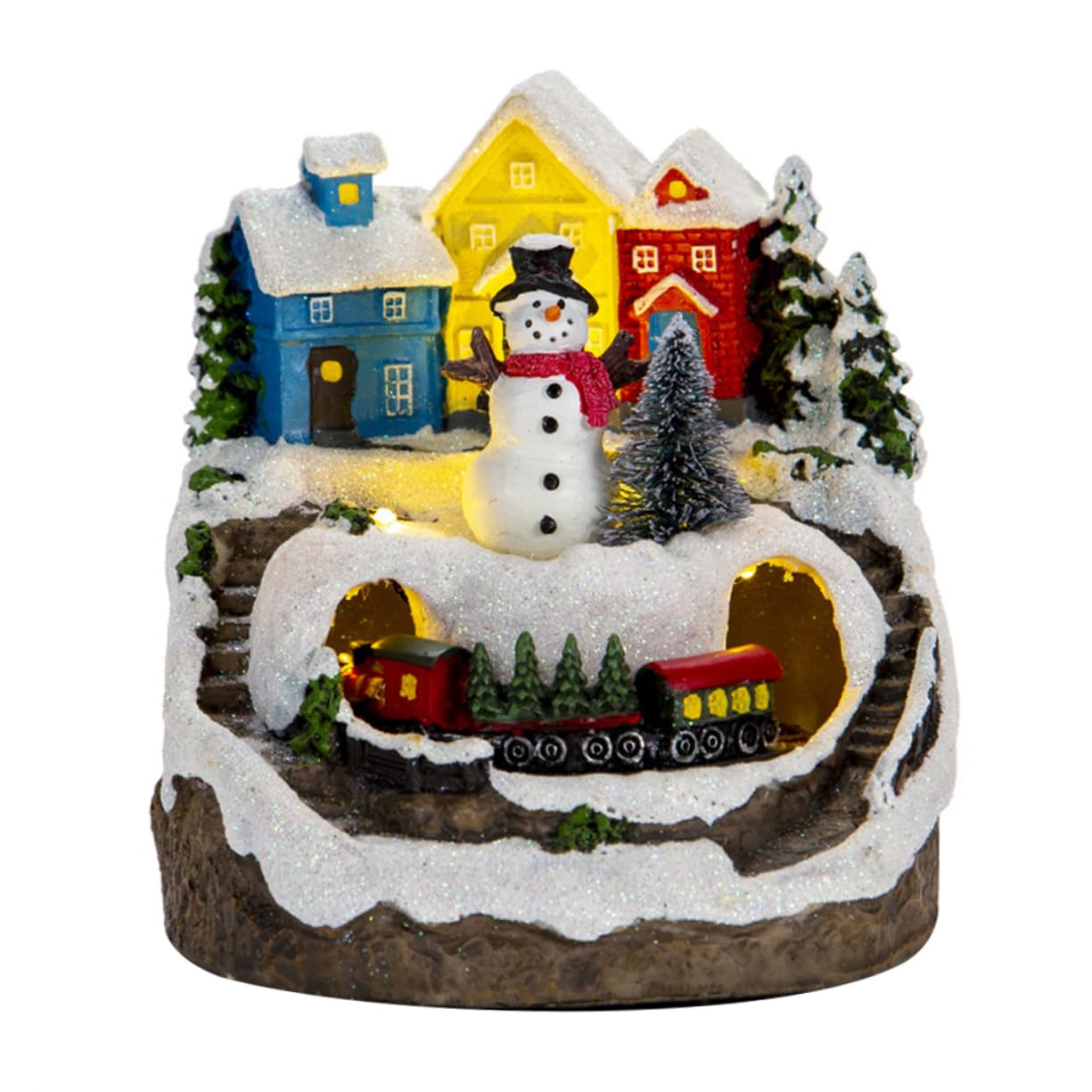 PRETYZOOM Casa de Nieve con Música Brillante Decoración Navideña Iluminada para Escritorio Casa Miniatura Iluminada con Tren para Adornos de Navidad