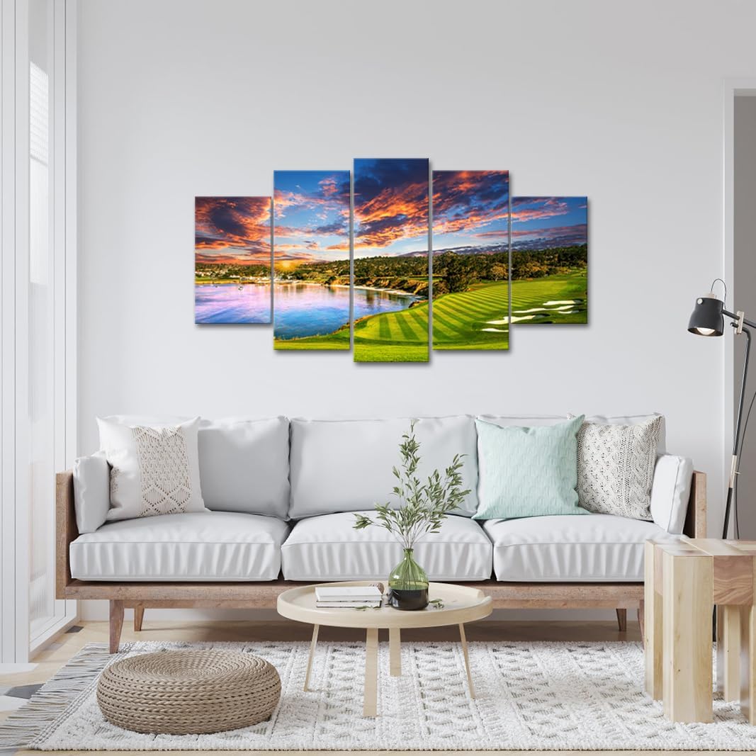 RyounoArt 5 Piece Golf Canvas Wall Art California Golf Course Sunset Pictures Painting for Living Room Bedroom Office Wall Decor Modern Artwork Ready to Hang - Image 4
