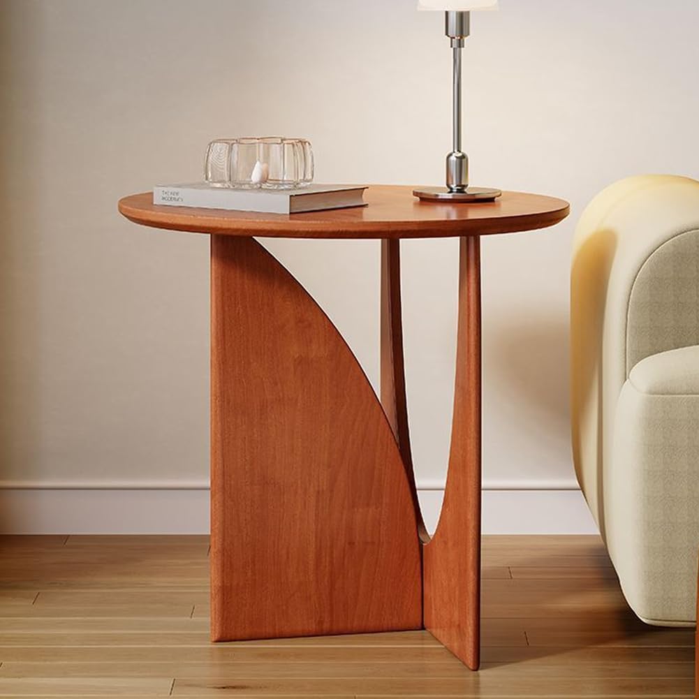 SXZenSpace Sofa Tray Table Portable Desk with Strong Legs, Wood Accent Round Couch Side Tables,Couch That Slide under for Living Room Bedroom,walnut