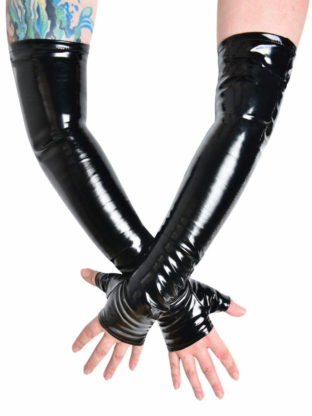 HONOUR Female Women Fashion PVC Long Fingerless Gloves