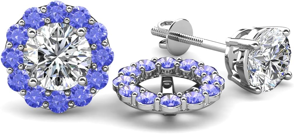 Round Tanzanite 0.50 ctw Halo Jackets for Stud Earrings in 14K White Gold.