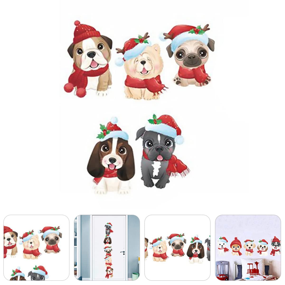 PRETYZOOM 8 Hojas pegatina mascota decoración adornos guirnalda árbol de Navidad dibujos animados christmas etiqueta de la pared de navidad etiqueta engomada de cristal de polivinilo