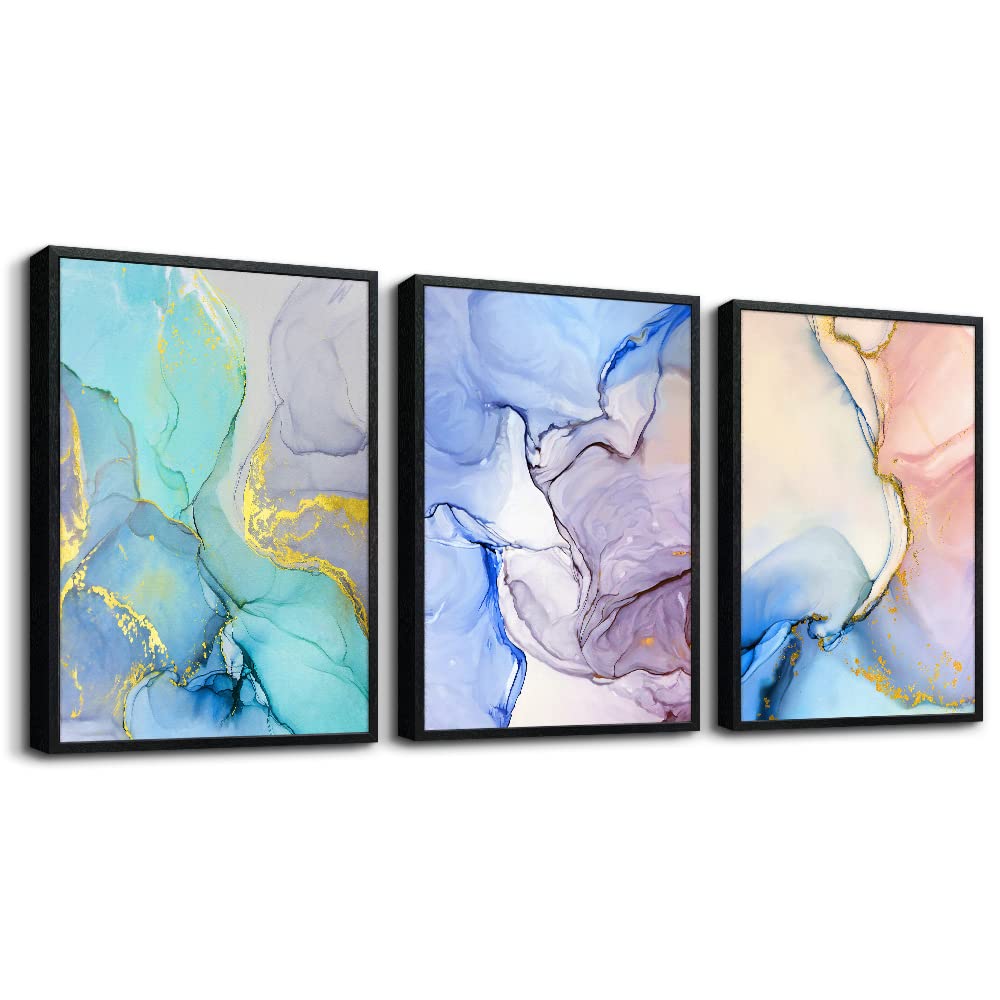 AHUASJART Abstract Wall Art For Living Room Large Wall Decoration For Bedroom Colorful Color Abstract Wall Paintings Office Wall Decor Pictures Modern Home Decor Set of 3 Black Framed Art Prints