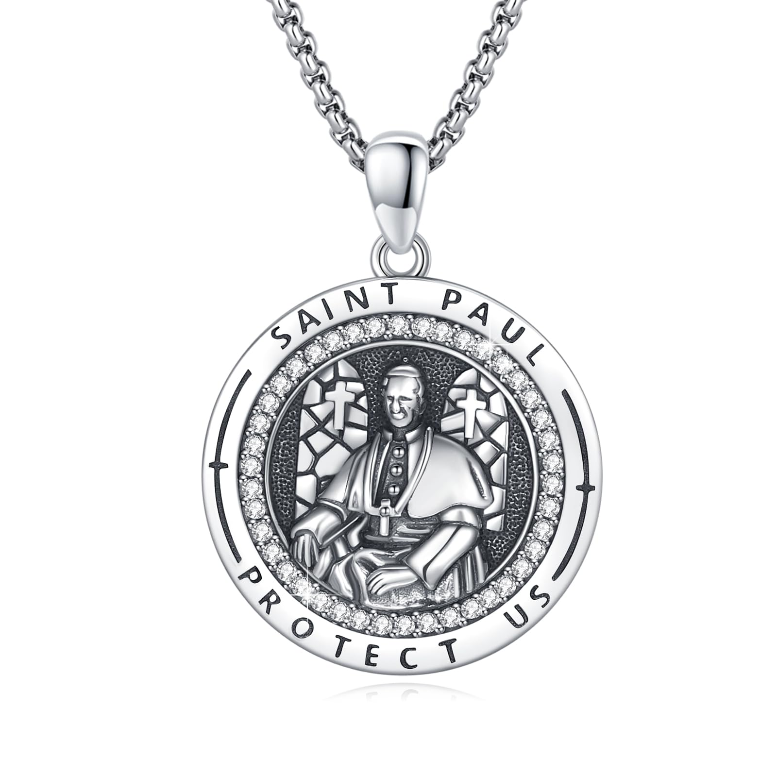 Silver/14K Gold Patron Saint Medal Amulet Necklace for Men Women