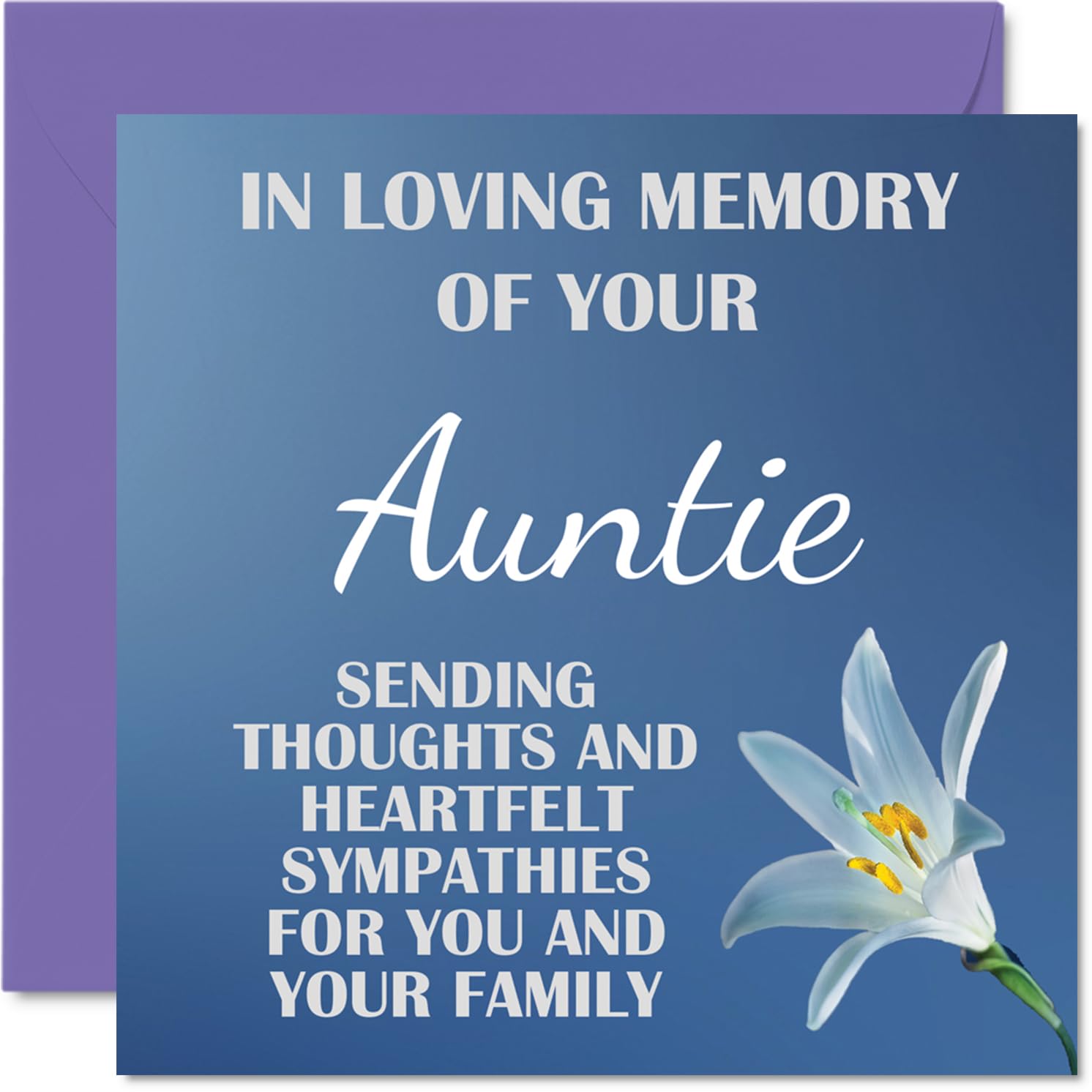 Sympathy Cards - In Loving Memory Of Your Auntie Card - Sorry Mourning Bereavement Cards for Adults, 145mm Condolences Thinking of You Card, Flowers Sympathy Greeting