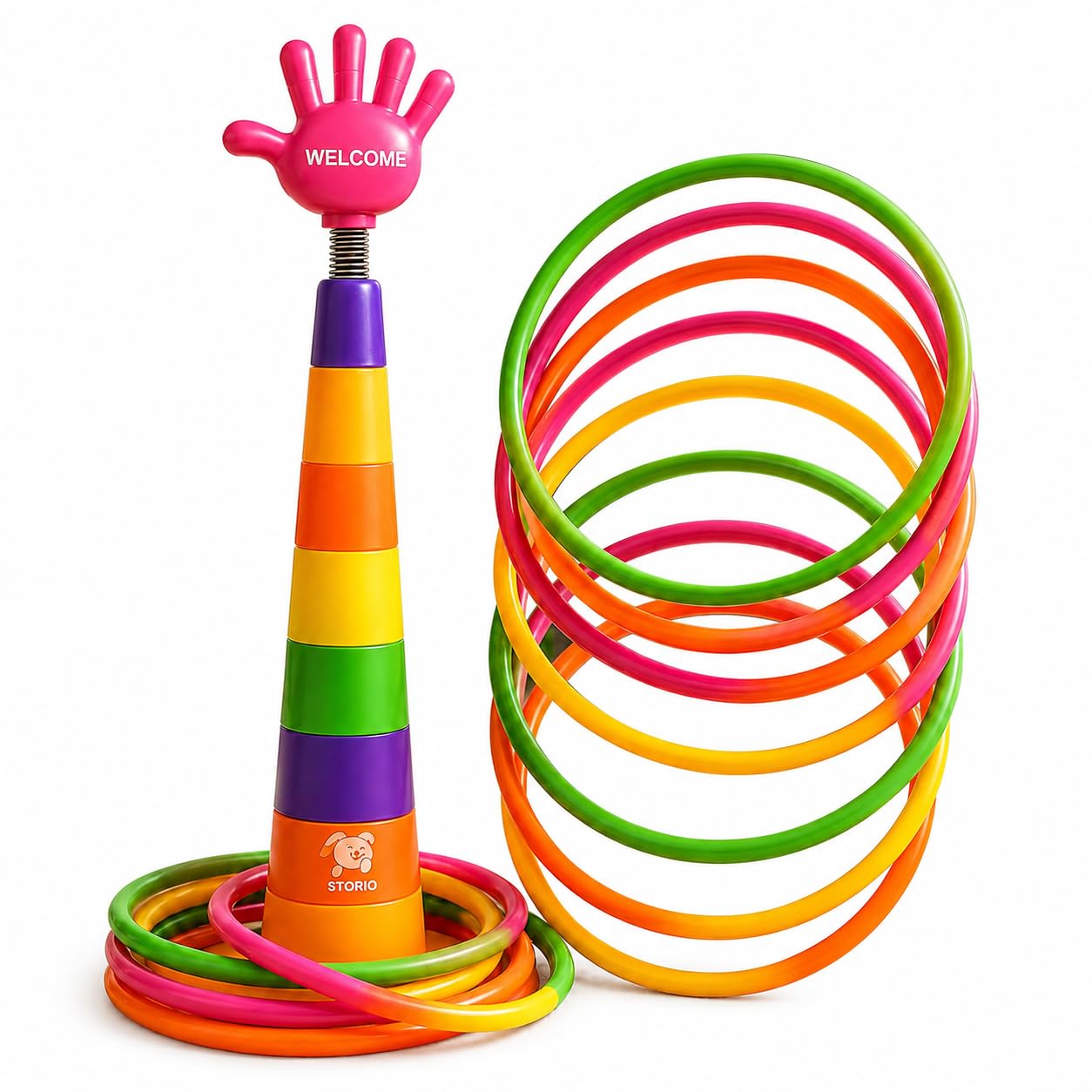 Storio 2 in 1 Ring Toss Game for Kids | Indoor Outdoor Fun Learning Activity Toy | Stacking Rings & Target Throw Game | Multicolor Plastic Toy for Baby | Birthday Gift for 1-5 Years-image-16