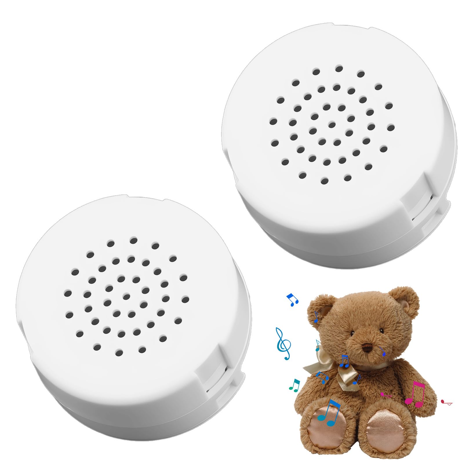 2 Pack Mini Voice Recorder for Teddy 60 Seconds Recordable Compact Button Sound Box Mini Toy Bear Recorders Module Device for Children Kids Doll Small Stuffed Animal Personalized Sound Gifts White