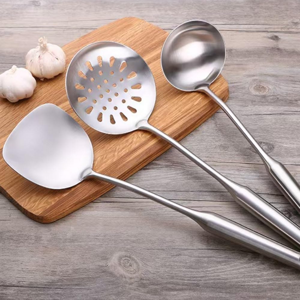 304 18/10 Stainless Steel Kitchen Utensils Set 3 Pcs Cooking Utensil, Spatula, Soup spoon, Leaking shovel, Kitchen Tools Set (3 Pieces Set)