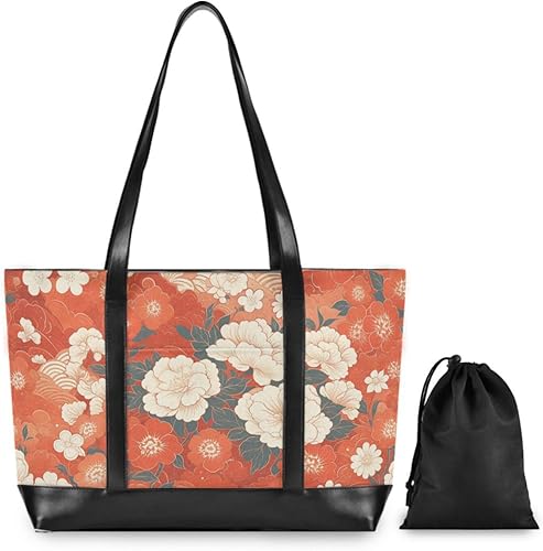 Miniatura 2 de Japanese Style Orange Flowers classy laptop purse for women with zipper bag for women work for school with tablet maletin ejecutivo para mujer
