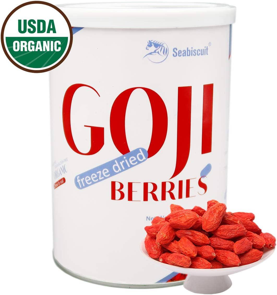 Seabiscuit Healthy Snacks - Freeze Dried Goji Berries Astronaut Food, Crispy Delicious Fruit, USDA Organic Certified, Large Fruit, Non GMO, No Sugar Added (4.22 Ounce)