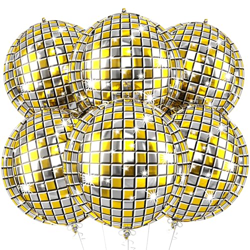 Image of 6pcs 22 Inch Gold Disco Ball Balloons, Gold Silver Big Disco Balloons, 4d Large Foil Aluminum Balloon For Birthday Baby Shower 70s 80s 90s Theme Party Wedding Engagement Graduation New Year Decoration