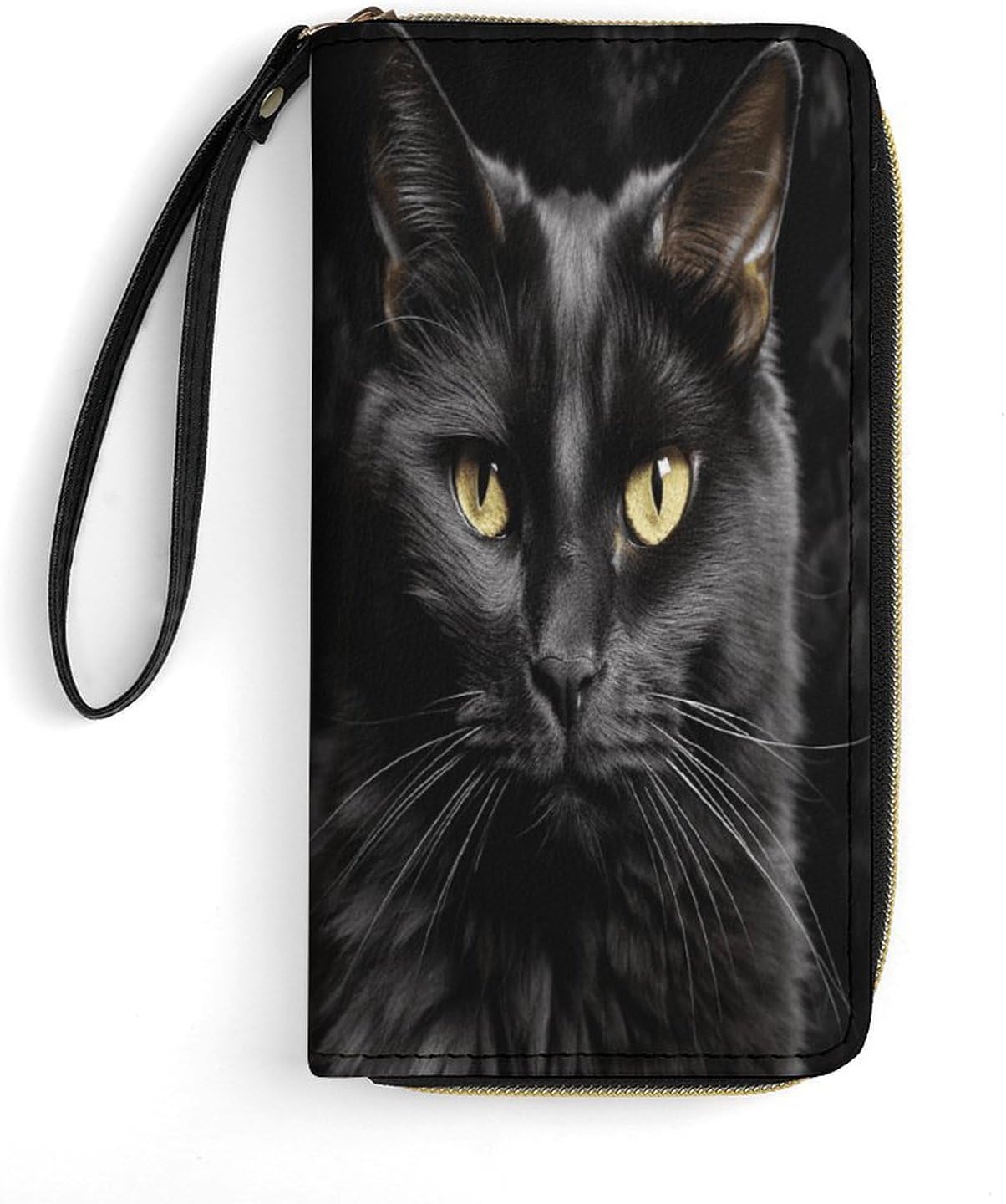 Womens Wallet A Black Cat Printed Wristlet Wallets for Women Large Capacity Credit Card Holder Ladies Phone Clutch Leather Zip Around Clutch Wallet