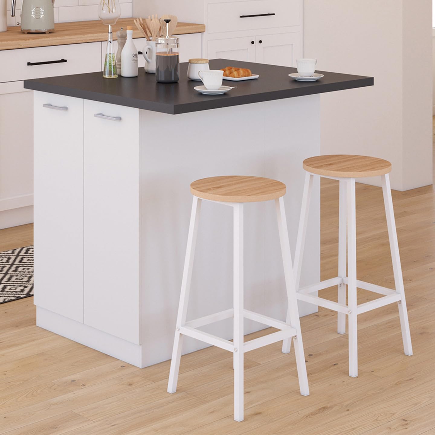 IDMarket - Ilot Central IVO 100 cm Blanc avec Plan de Travail Gris Anthracite