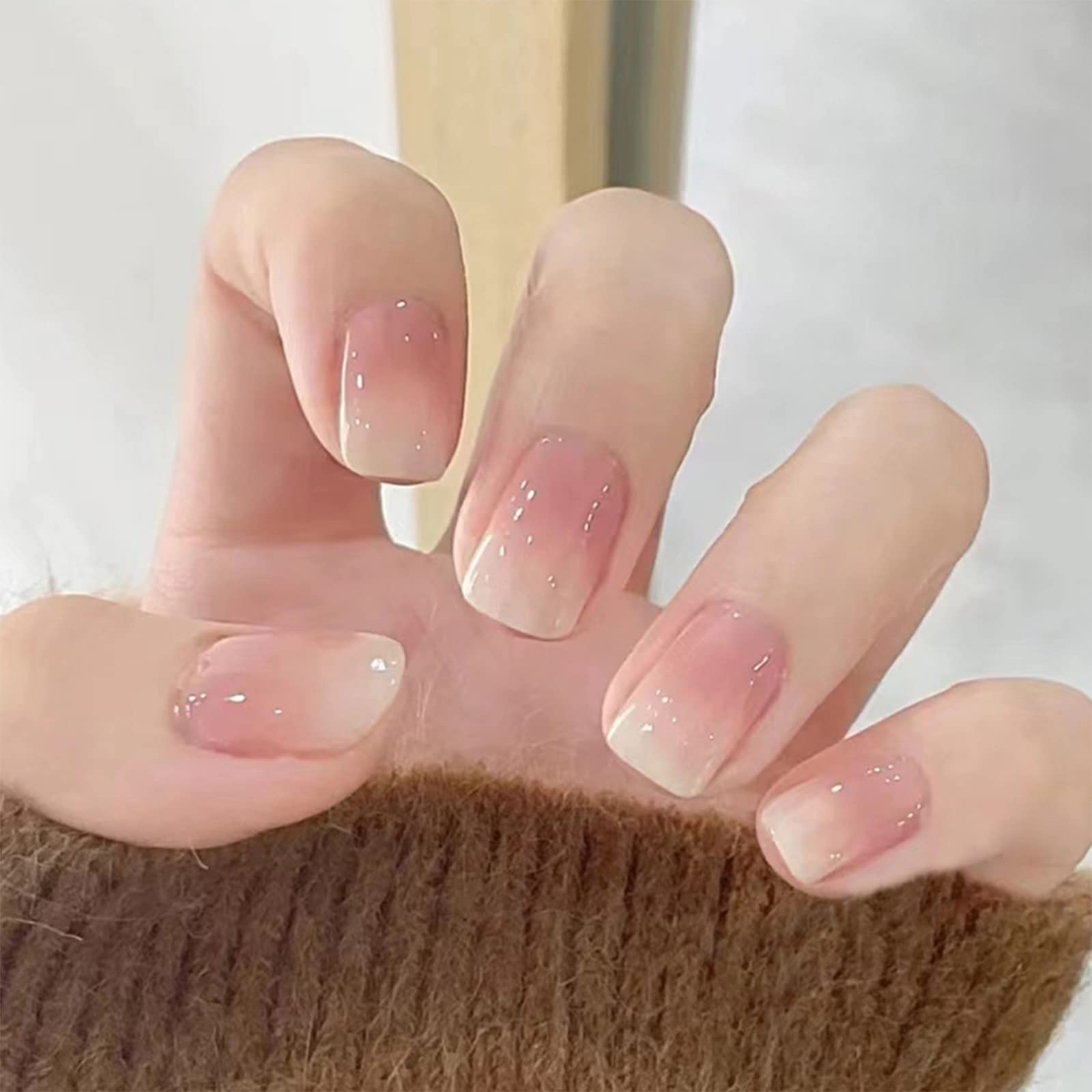 24pcs French Tip False Nails Short Square Press on Nails Beautiful White Daisy Flower Lilac Edge Stick on Nail Removable Glue-on Acrylic Full Cover Fake Nail Art Accessories for Women — view 12