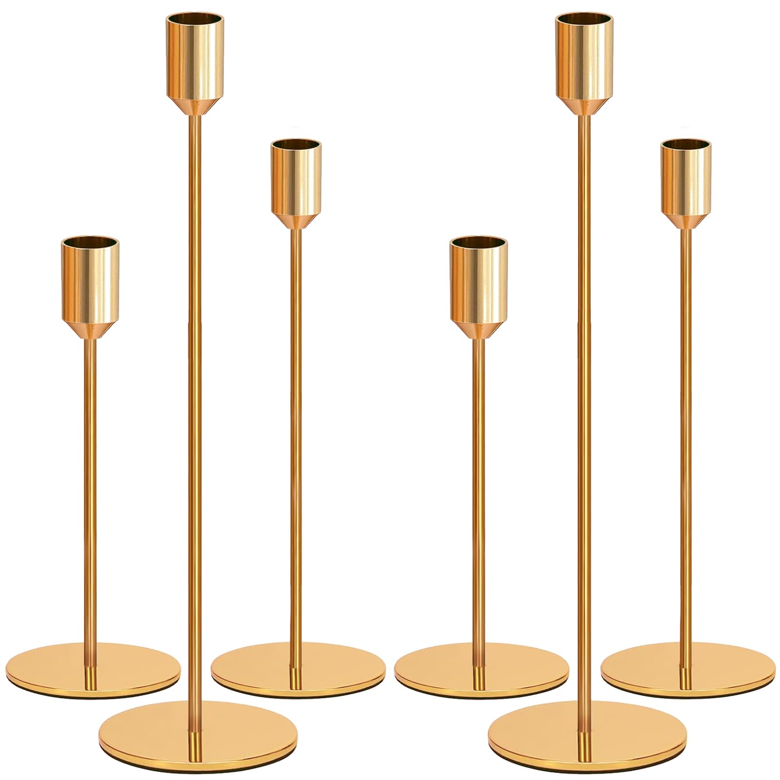 Tonsooze Candelabros de Metal, 6 pcs Estilo Retro Comedor Candelabro Dorado Candelabro Cónico Candelabros Decorativos para Navidad Halloween Acción Gracias Bodas Fiestas Decoración 34/28/24 cm
