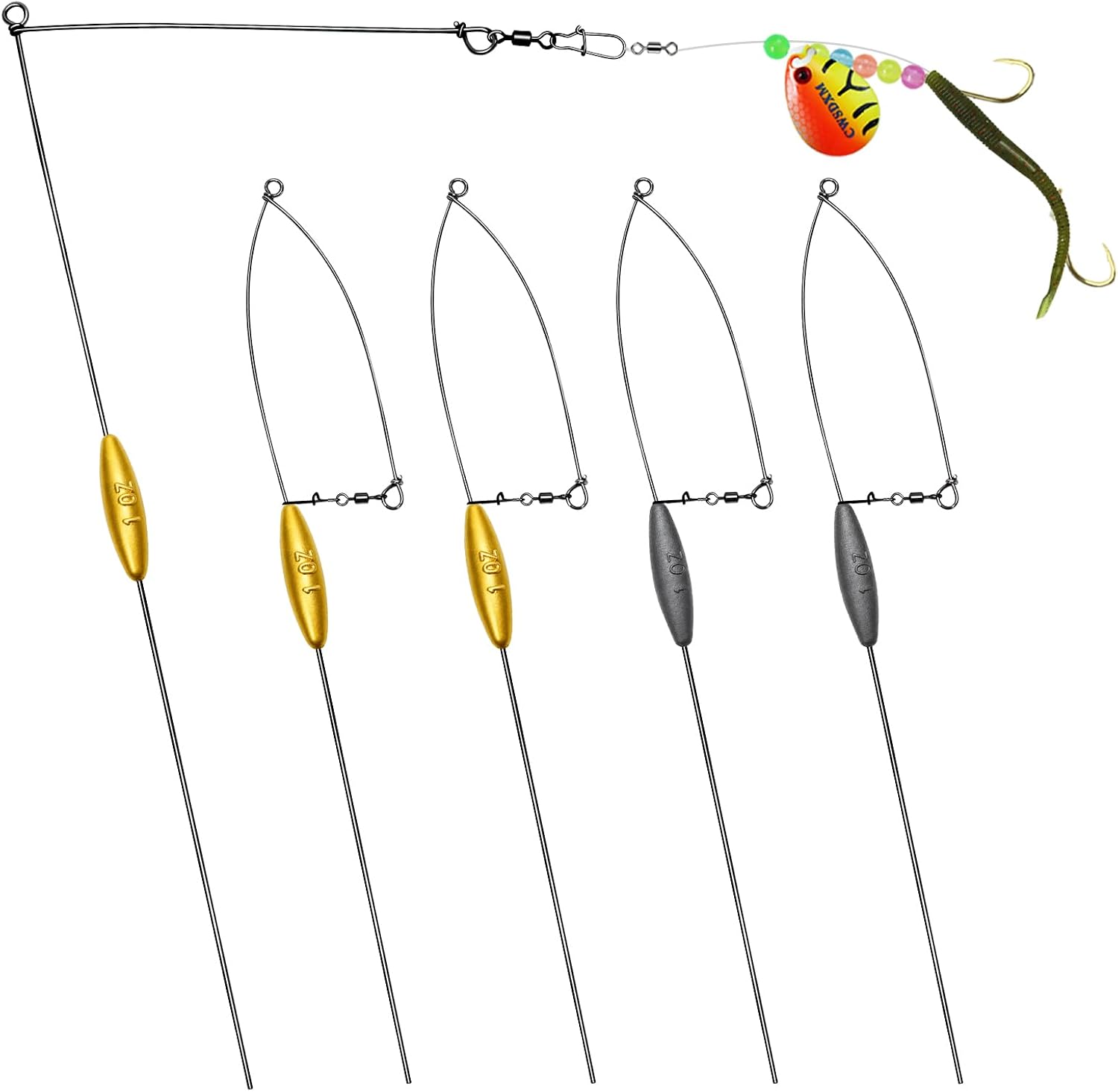 4 Pack Bottom Bouncer Weights for Walleye Fishing, Trolling Sinker Rigs