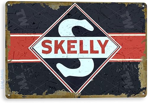 Tinworld Letrero de estaño Skelly Tagoline Rústico Retro Gasolinera Auto Shop Letrero Garaje Cueva Azul C347