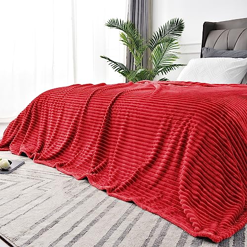 Image of BEDELITE Fleece Blanket King Size - 3D Ribbed Jacquard Soft and Warm Decorative Fuzzy Blankets - Cozy, Fluffy, Plush Lightweight Throw Blankets for Couch, Bed, Sofa(Red, 108x90 inches)