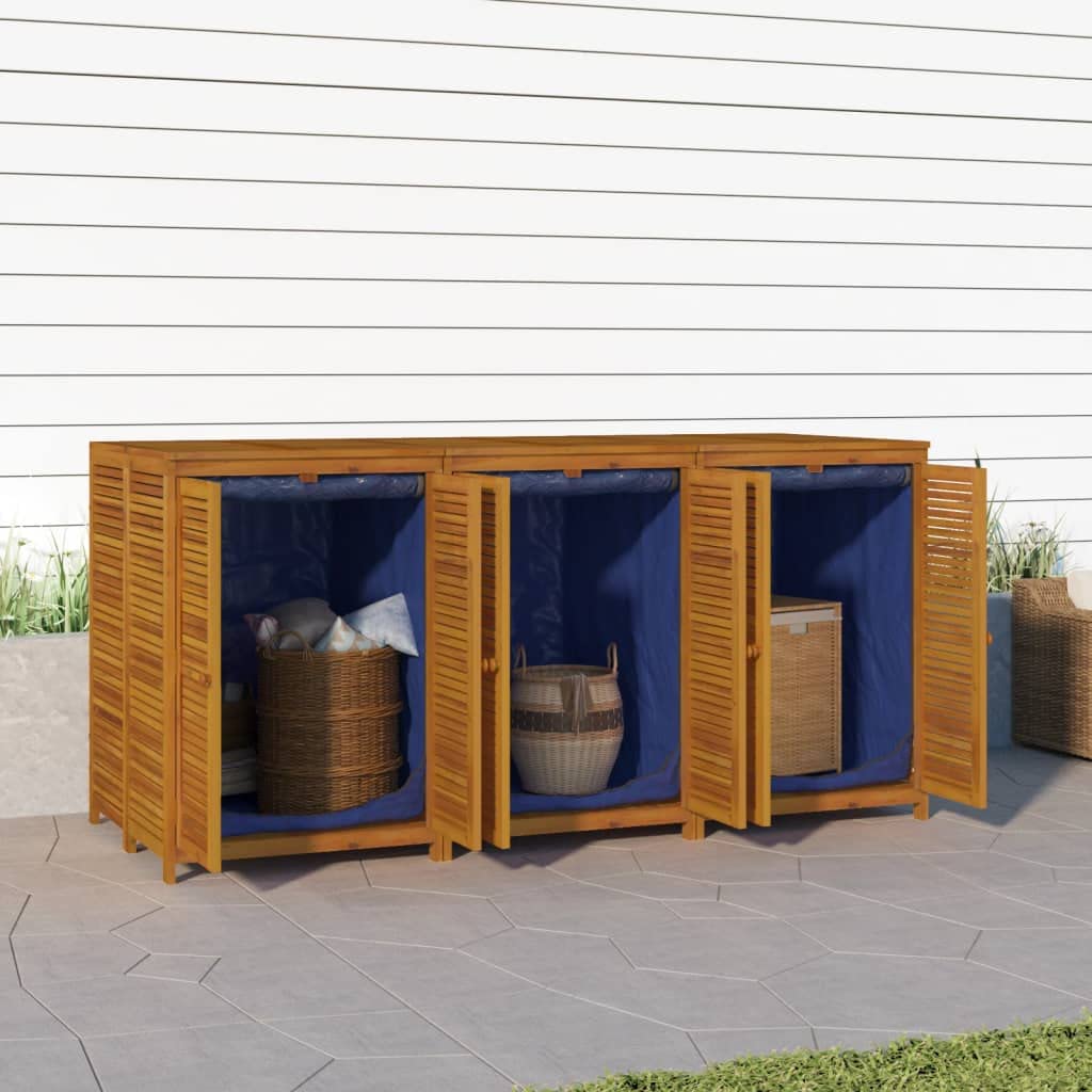Cassapanca da giardino in legno di acacia massiccio, 210 x 87 x 104 cm, con sacchetti interni impermeabili, spazio richiudibile, resistente alle intemperie, per balcone, terrazza, esterni