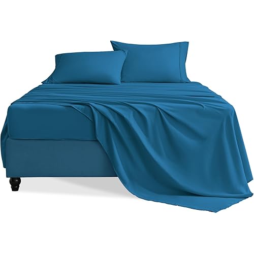 Full Size Bed Sheets Set, 4 Pieces Hotel Luxury Soft Microfiber Bed Sheets Set, Up to 16" Deep Pockets, Oeko-Tex Sheets with Elastic, Breathable, Wrinkle Free (Peacock Blue,Full)