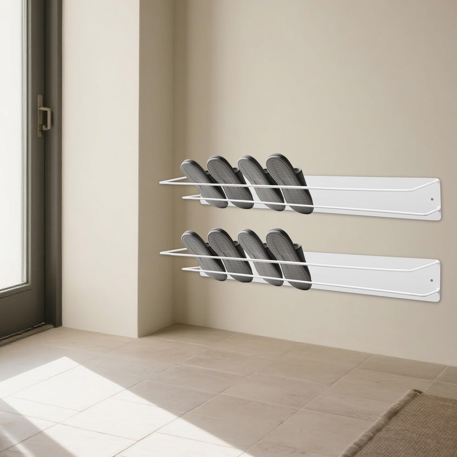 Lot de 2 étagères à chaussures - Montage mural - Moderne - Gain de place - En métal - Pour salon, chambre à coucher, entrée - 80 x 10 x 16 cm - Blanc