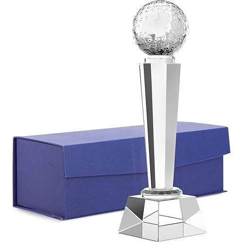 Juvale Crystal Glass Golf Trophy with Elegant Gift Box for Tournaments, Sports Competitions, Parties, Champion Award, Paperweight for Desktop and Table Decor (9 Inches)