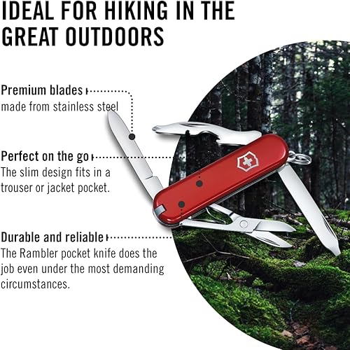 Miniatura 7 de Victorinox Rambler Swiss Army Knife, Compact, 10 Functions, Swiss Made Pocket Knife with Magnetic Phillips Screwdriver, Scissors and Tweezers - Red