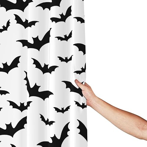 Miniatura 8 de Cortina de ducha espeluznante de Halloween, decoración gótica de terror de Halloween, cortinas de ducha de murciélagos blancos y negros, tela de