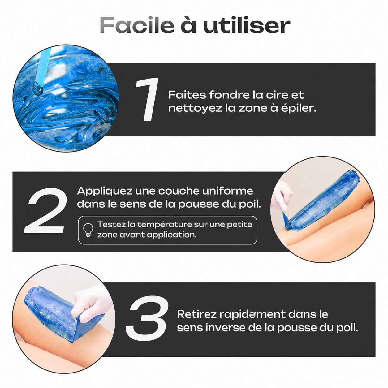 Chauffe Cire Épilation à la Maison, Appareil à Cire Chaude avec Température Réglable, Machine à Cire Compacte pour Visage, Petites Zones, Jambes, Aisselles et Maillot(noir)