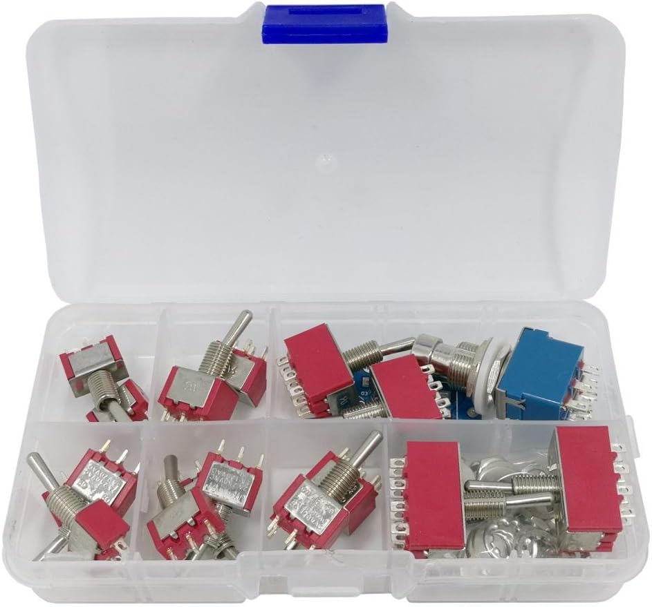 Toggle Switch Economy Assortment SPDT, DPDT, 3PDT, 4PDT, red epoxy, submini, ON ON, ON Off ON