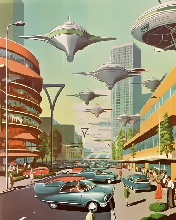Retro Future Cityscape Wall Art Poster Mid Century...