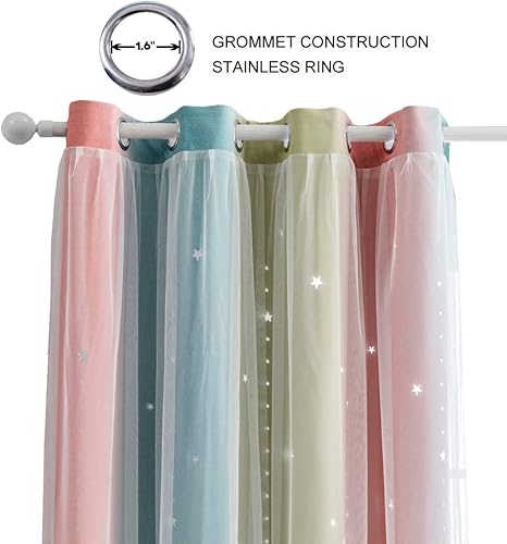 Miniatura 2 de FANLI 2 paneles de cortinas opacas con diseño de estrellas y arco iris degradado para niños y niñas, decoración de sala de estar, oscurecimiento de