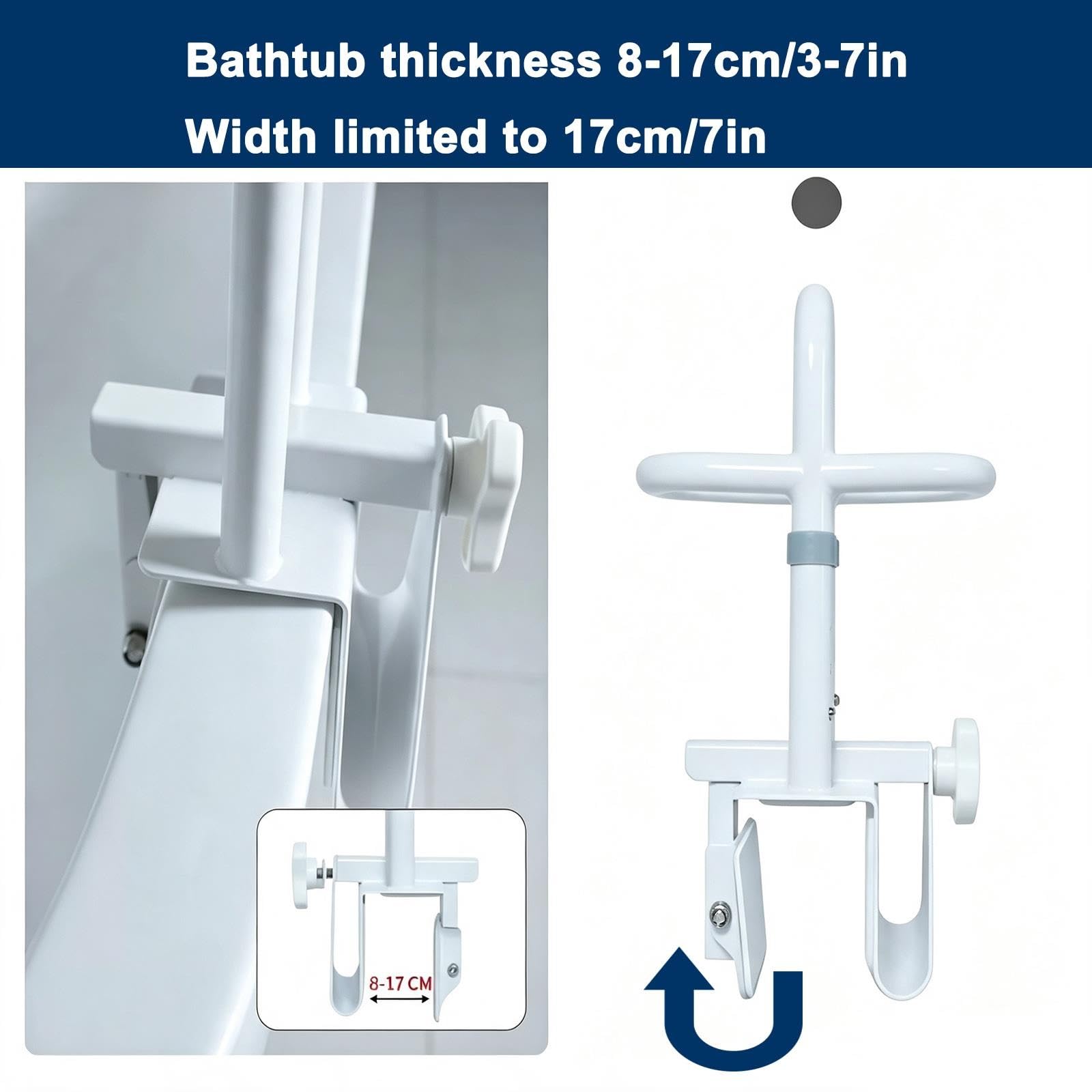 Barra di Supporto Vasca Corrimano Sicurezza Regolabile a Morsetto | Barra Vasca a Morsetto, Acciaio al Carbonio, Altezza Regolabile, Supporto 136kg, Bordo 8–17cm, Ausilio Anziani