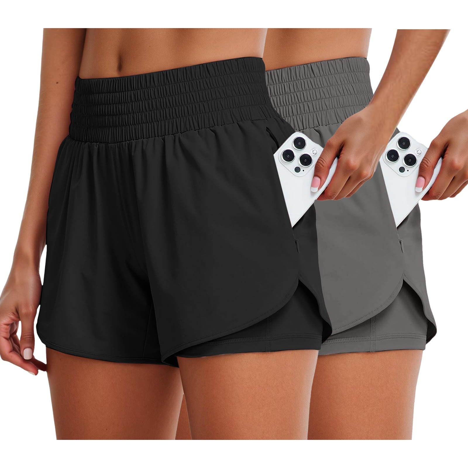 Pantalones Cortos Yoga Cintura Alta con Forro, Transpirables Secado rápido para Gimnasio, Mujer, Tejido elástico, cómodos funcionales, Bolsillo