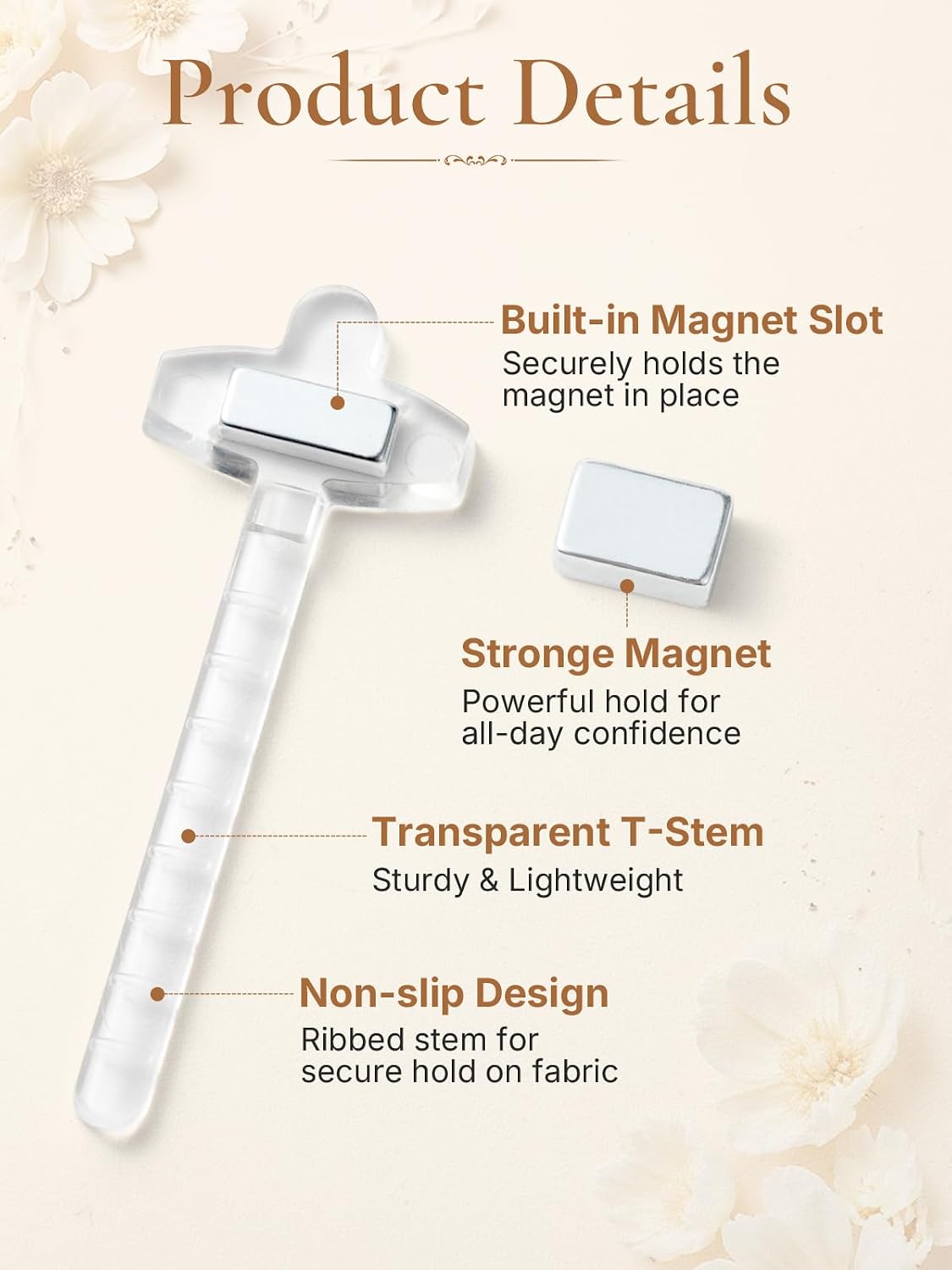 10 Pairs Floral Boutonniere Magnets,Clear T-Stem Corsage Magnet Holders image 3