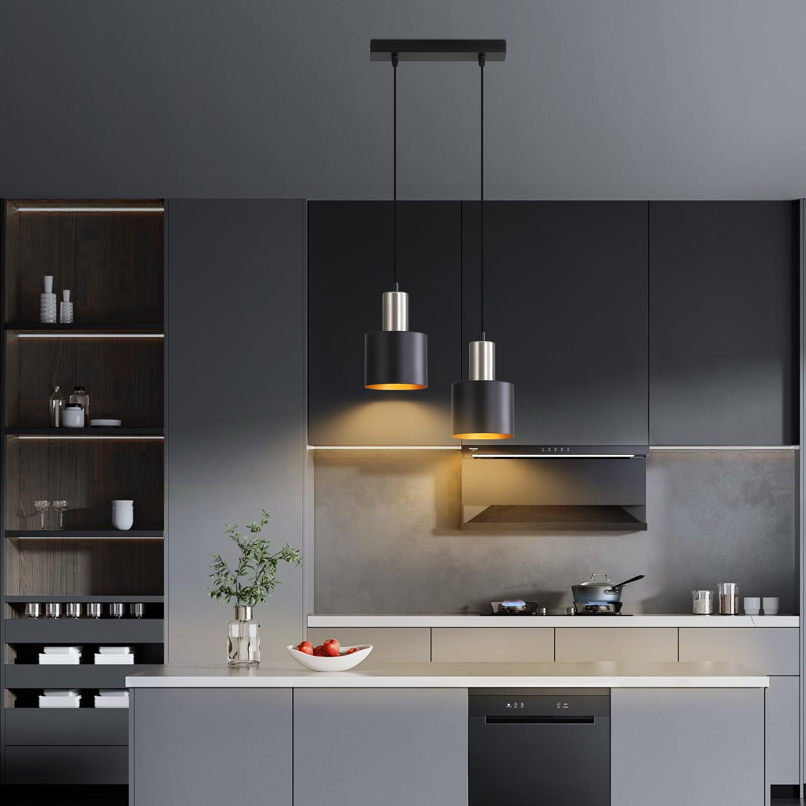 Lampadario a Sospensione Cucina Lampadari Nero Lampada 2 Luci