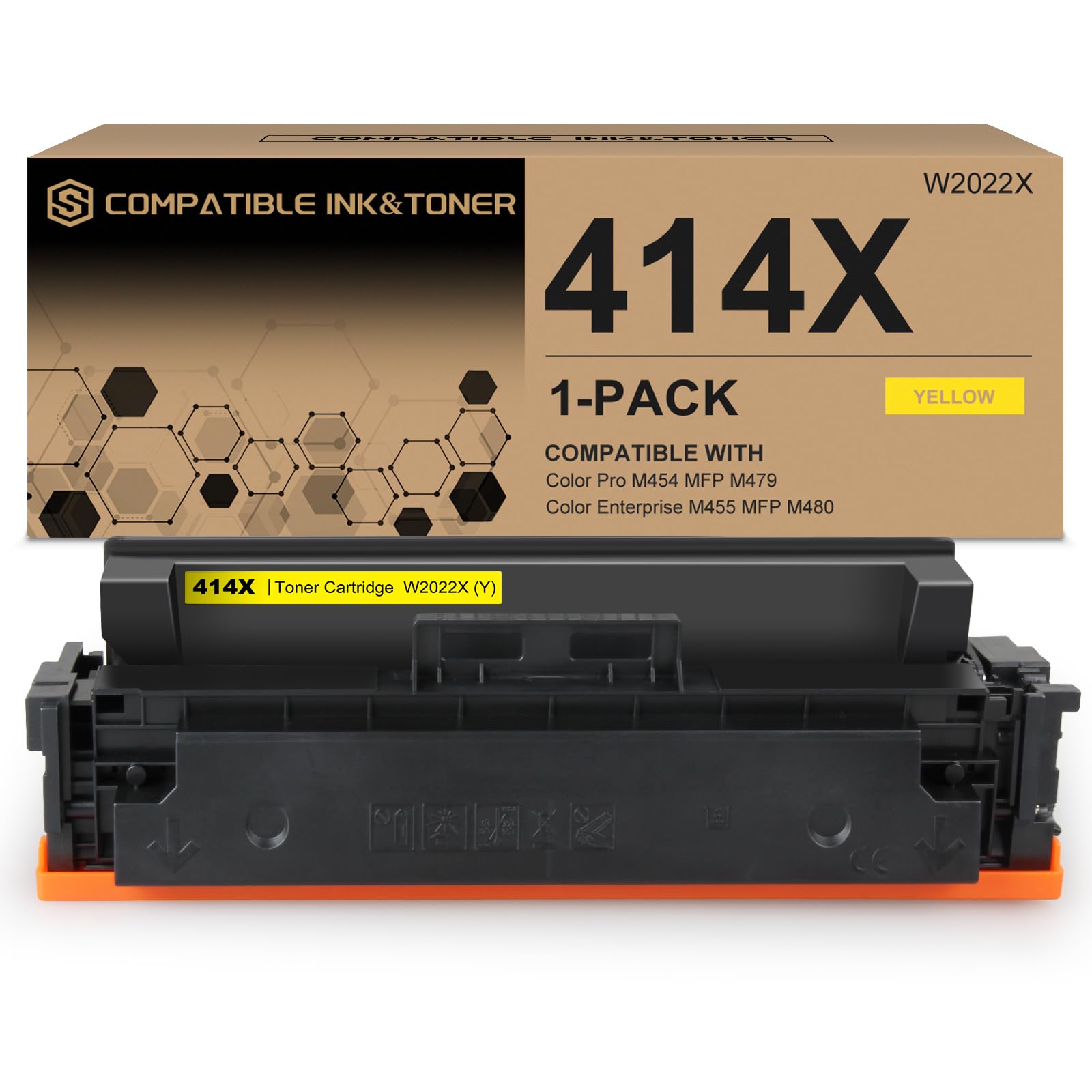 414X Toner Cartridge Compatible Replacement Works with Color Pro MFP M479fdw M479fdn M454dw M454dn M479dw M455dn M479 M454, Enterprise LaserJet M455dn M480f Printer | W2022X, 1 Pack Yellow