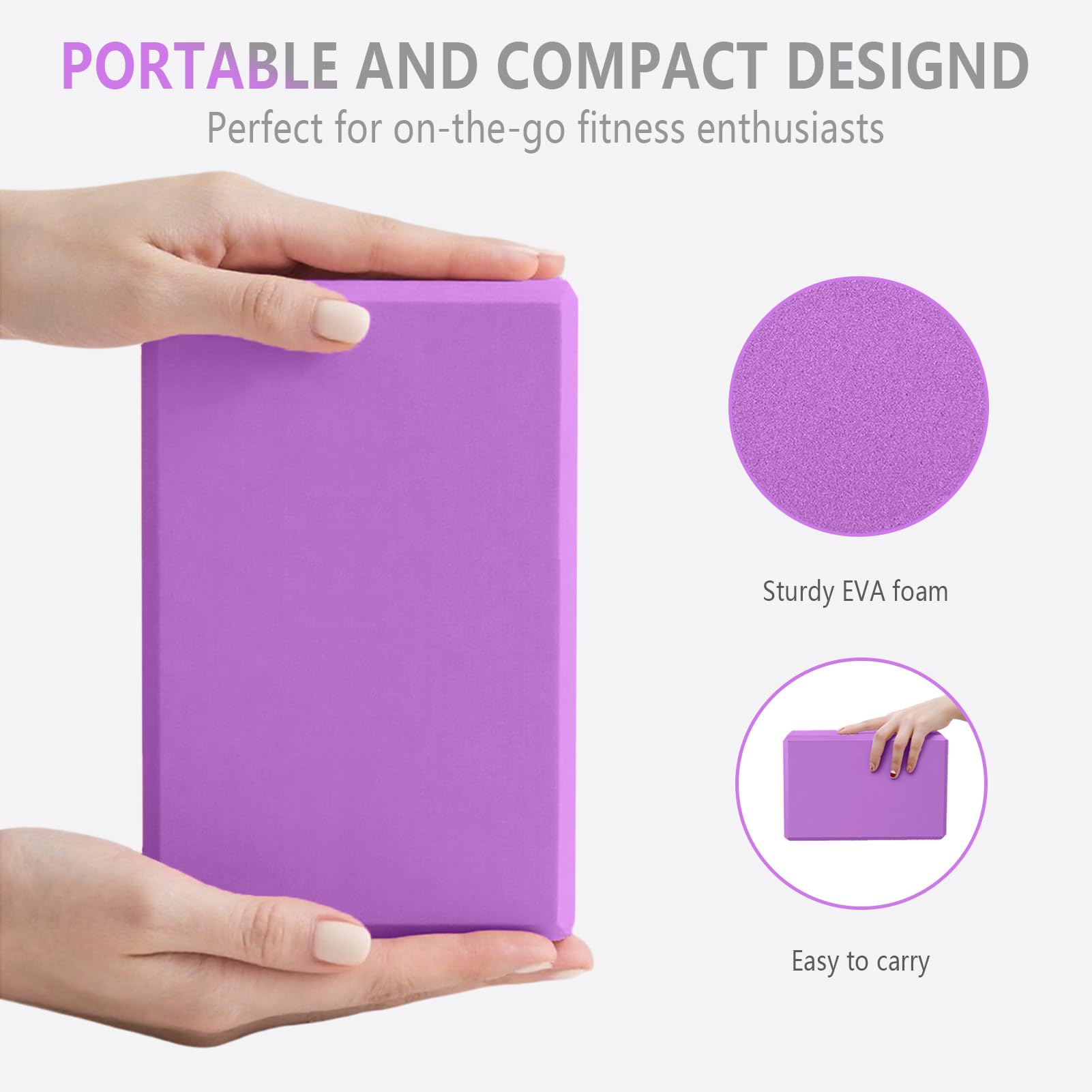 Set di 2 blocchi per yoga e cinghie da yoga, morbidi e antiscivolo, 22,7 x 10,2 x 10,2 cm, 10 anelli per yoga, meditazione, equilibrio, pilates, stretching e posizioni profonde (viola)