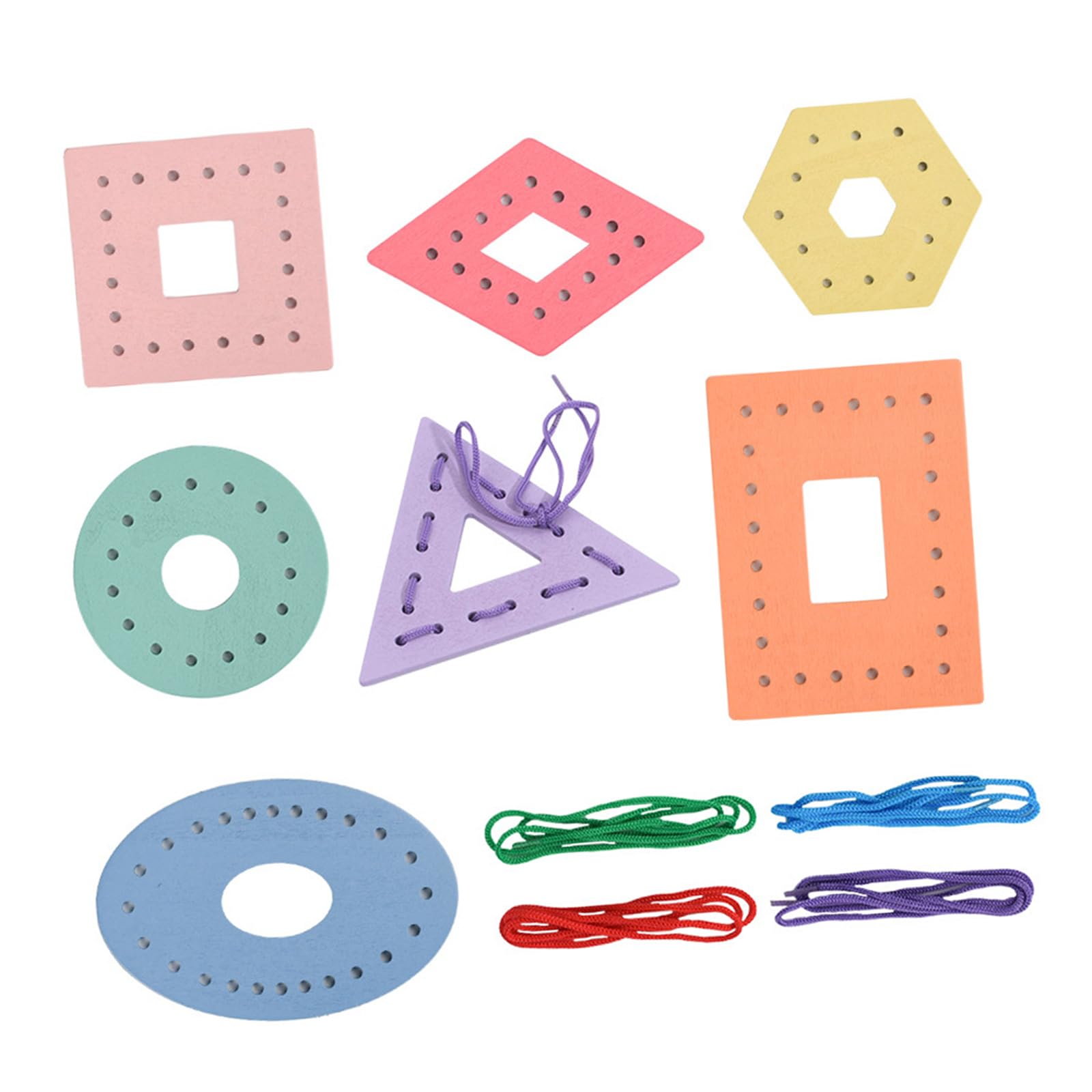 yanwuwa Wooden Threading Game Educational Toy Geometric Shape Block Lacing for Preschool Children Fine Motor Skill Training Threading