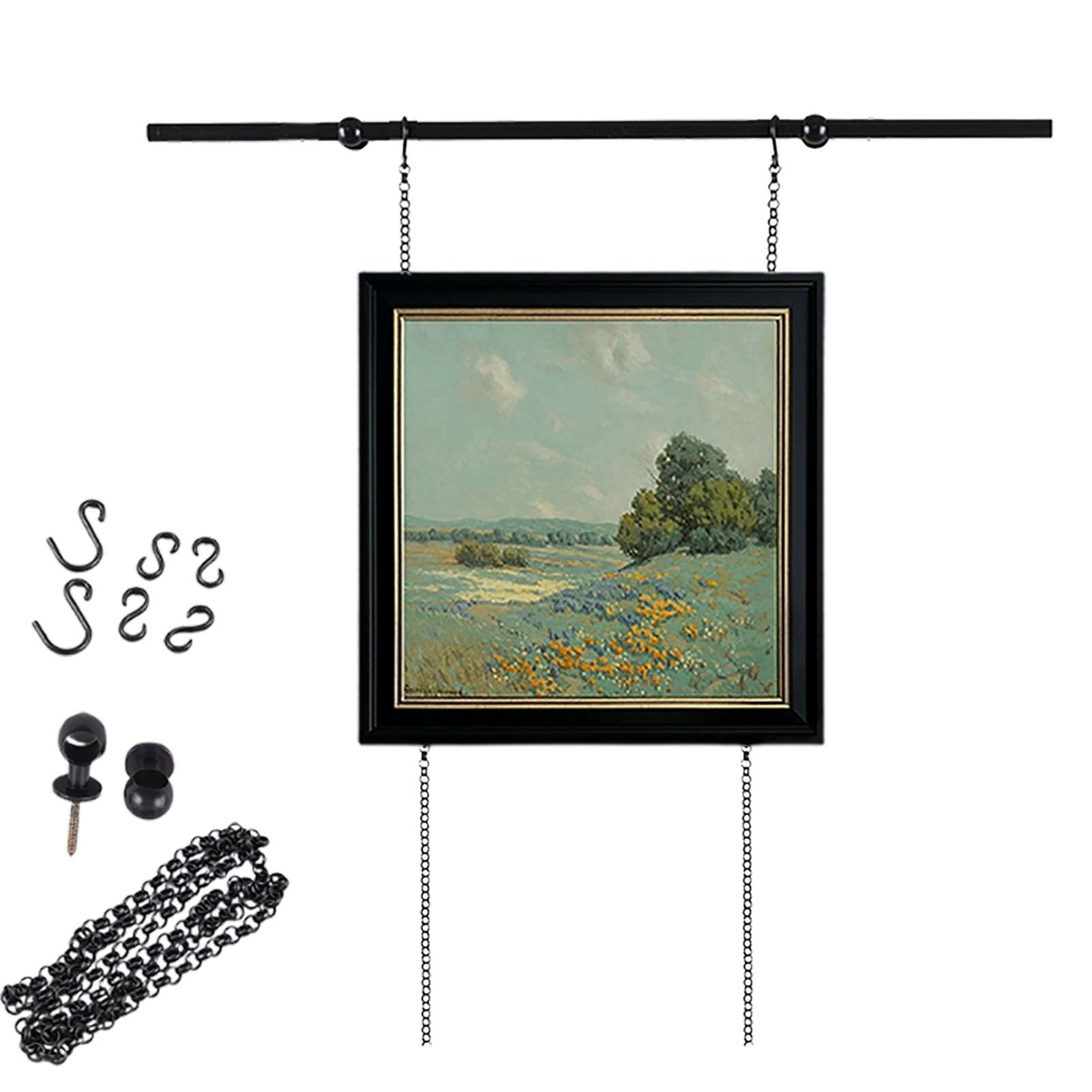 Colgar Cuadros Ganchos y Cadena para Riel de Cuadros de Latón Negro, Estante de Pared para Exhibir Obras de Arte, Colgadores de Barra para Galería Francesa, Kit para Colgar Obras de Arte(100cm/39.3in/