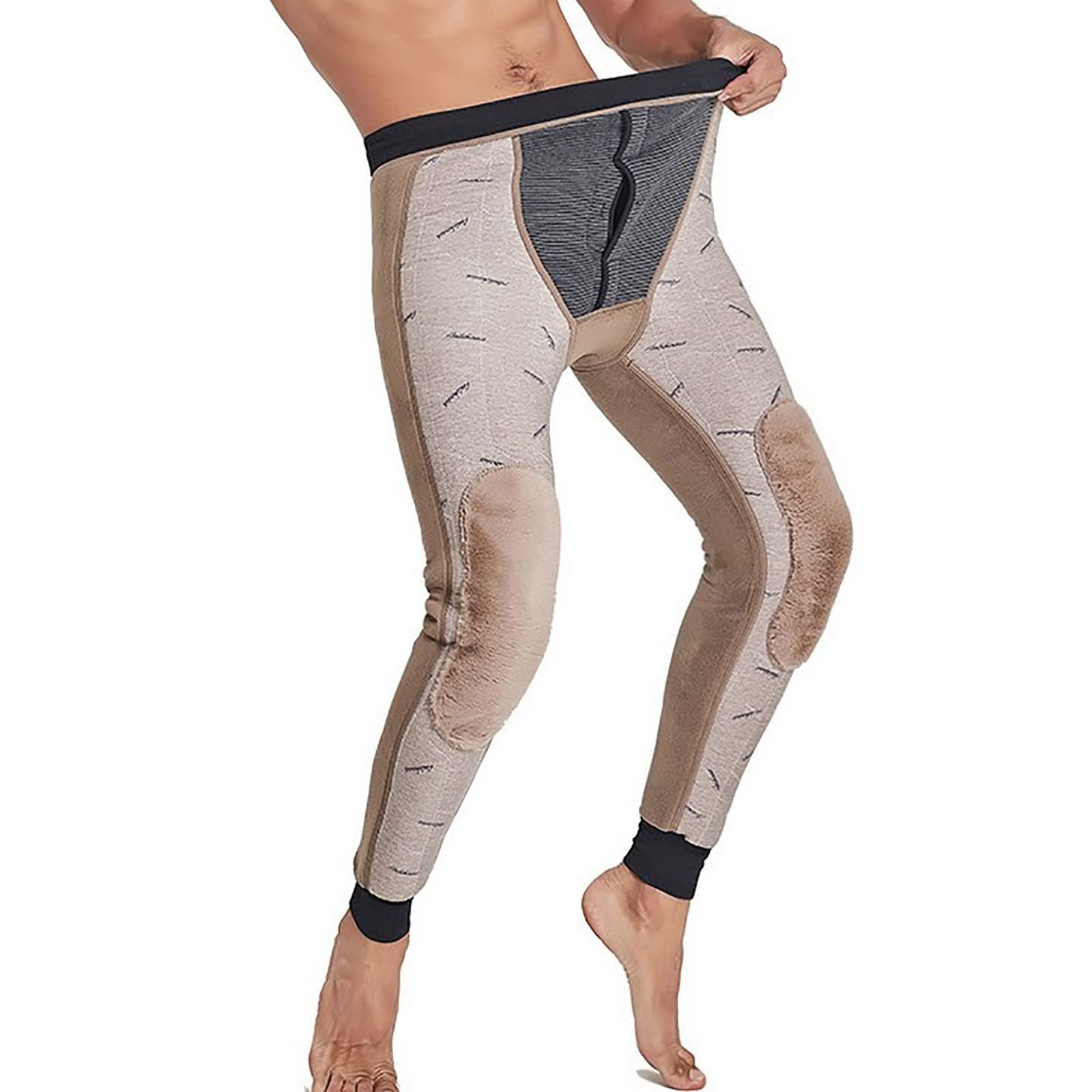 Pantalones Térmicos Calzoncillos Largos Hombres Capa Base Vellón Forrado Más Grueso Leggings Bottoms Pantalones Capa Base(Size:3XL,Color:Negro)