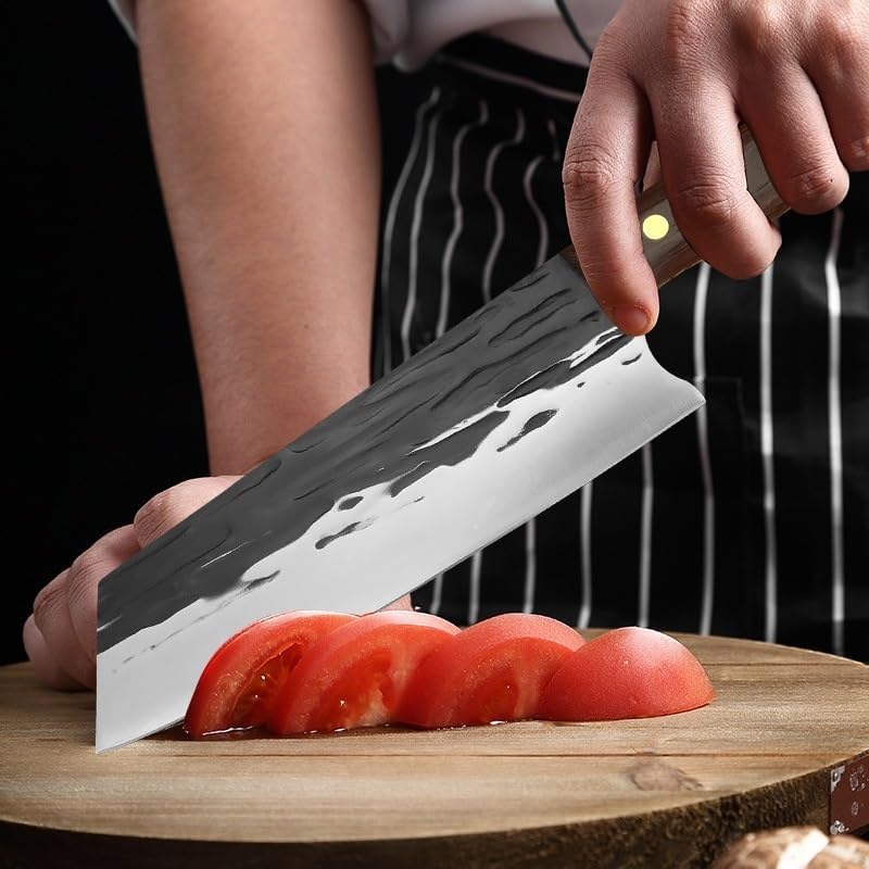 Meat Cleaver Knife, 8 Inch Forged Cleaver Meat Chef Knives Full Tang Handmade Kitchen Butcher Knife Stainless Steel Slicing Knife Wooden Handle