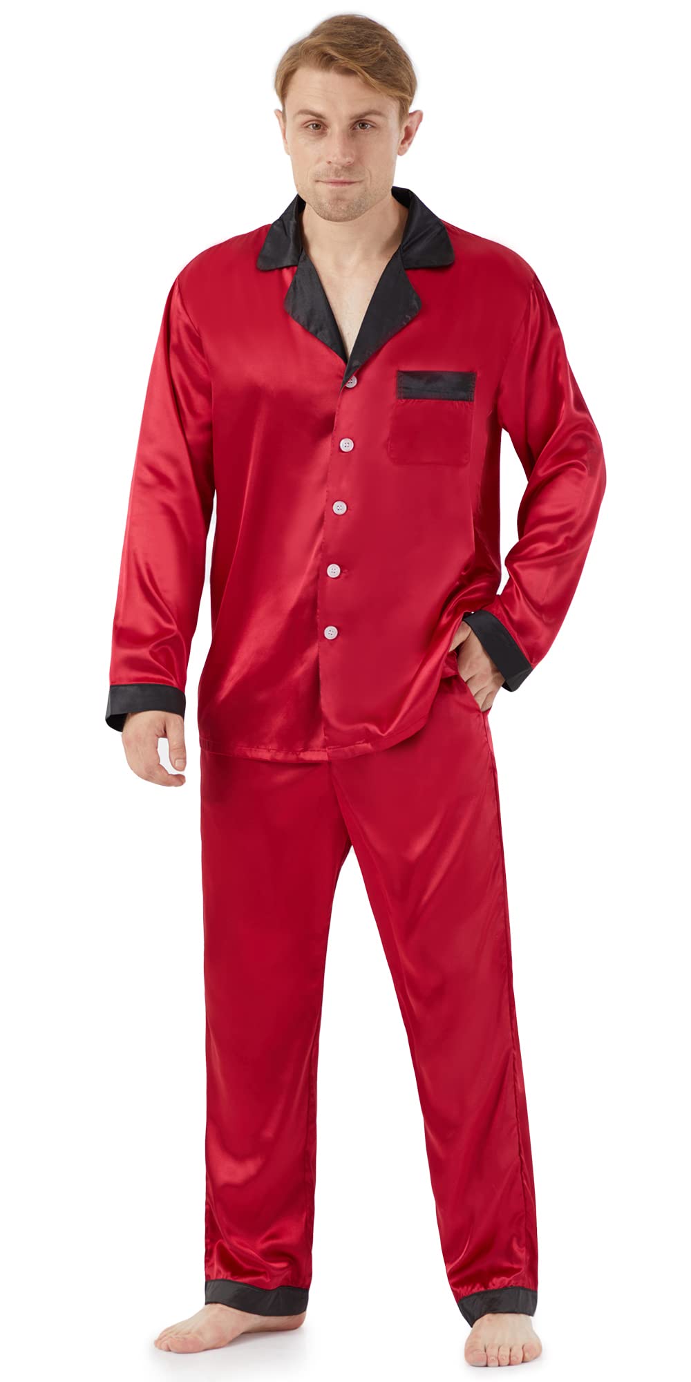 YIMANIEMens Satin Pajamas Set Classic Sleepwear Loungewear