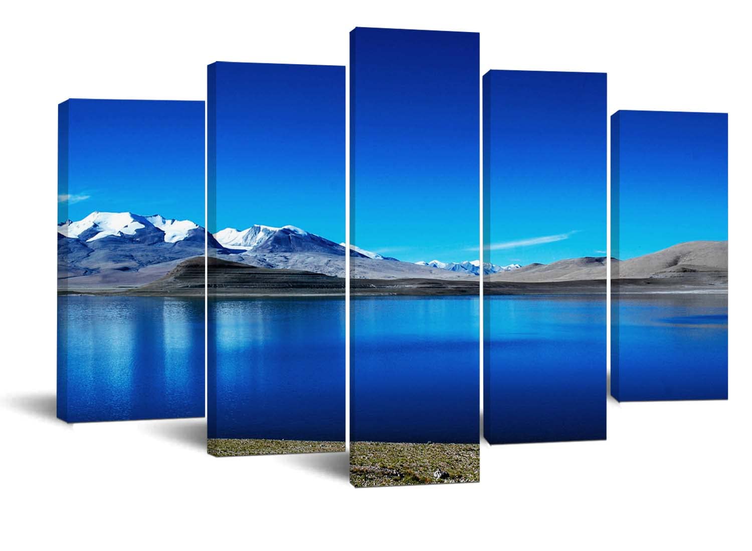 5 panel Xinjiang Tianchi Wall Art Painting Picture Decor Canvas Print Painting Artwork for Office Living Room Bathroom Bedroom kidroom Etc (Framed-Ready to Hang,L)