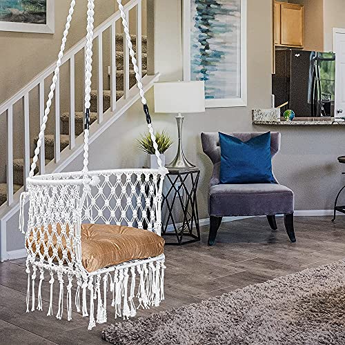 Image of Patiofy Premium Swing for Balcony /Jhula for Adults /Jula with Golden Cushion & Accessories for Indoor & Outdoor (White)