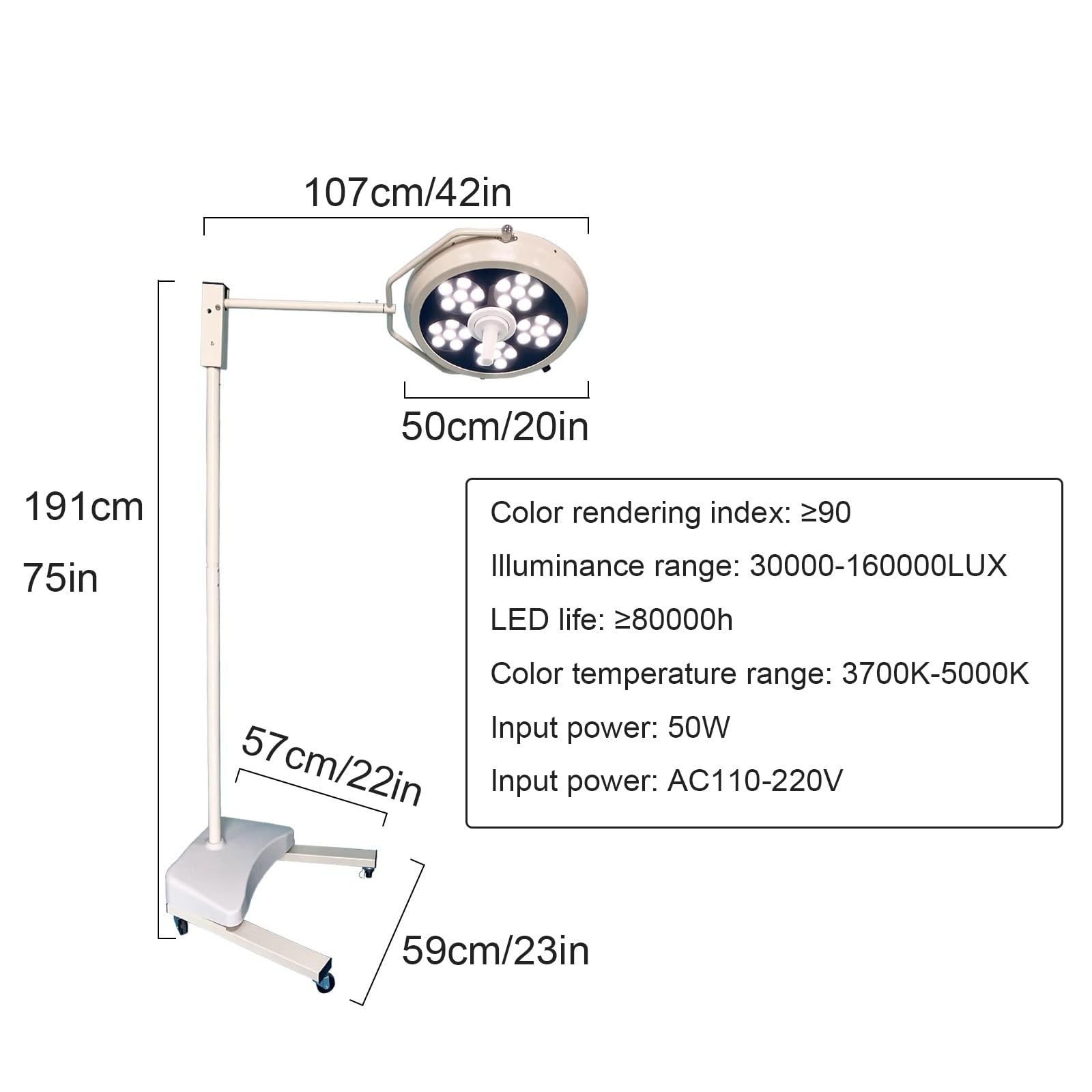 WXXZCE 30 Diod LED Bezcieniowa Lampa Medyczna, Przenośna Lampa Chirurgiczna, Regulowana Jasność 30000-160000 Luksów, Czyste Zimne Źródło Światła, do Szpitali, Lecznic dla Zwierząt